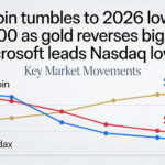 BTC drops to $85,200, marking 2026 lows, while gold gives back gains and Microsoft weighs on the Nasdaq