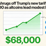 Bitcoin holds firm near $68,000 despite new Trump tariffs, with altcoins driving a modest recovery.