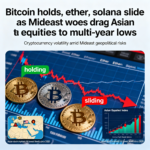 Bitcoin stabilizes as ether, solana decline amid Middle East turmoil hitting Asian markets.